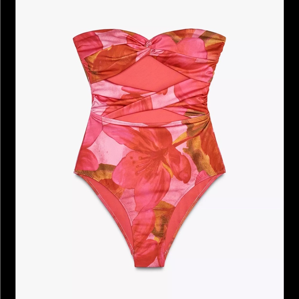 PRINTED CUT OUT BANDEAU SWIMSUIT - Picture 6 of 6